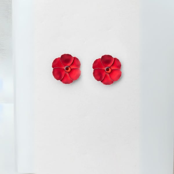 Flower Small Earrings red metallic 