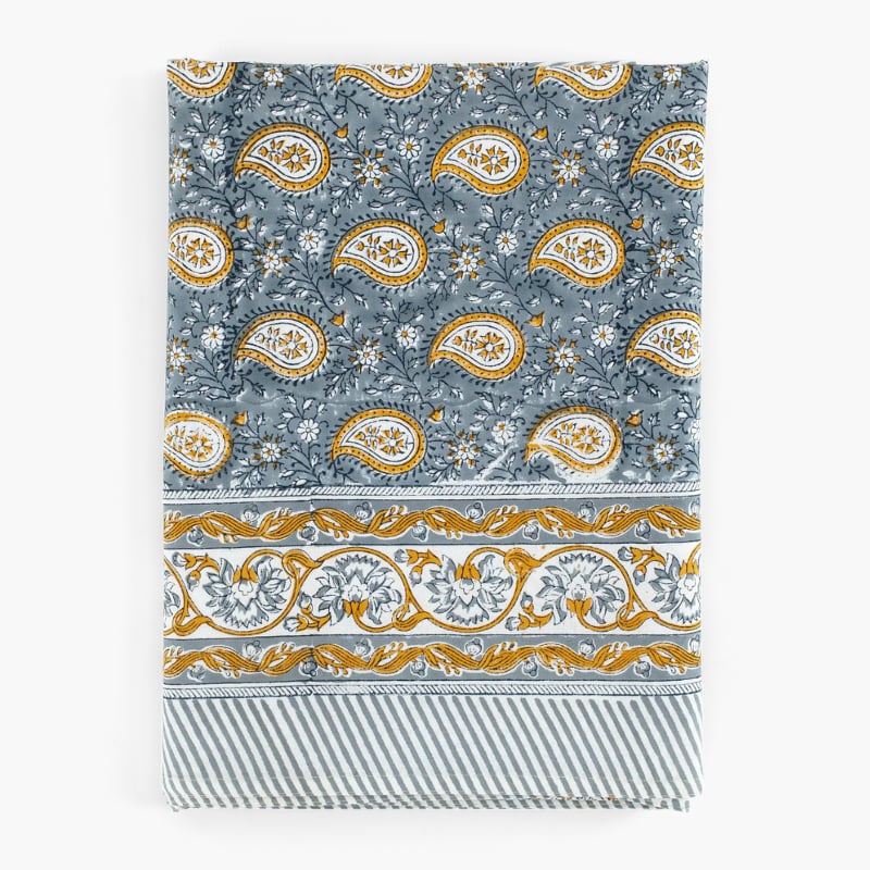 Botanique Paisley Blue & Ochre -pöytäliina 150x230cm, Chamois