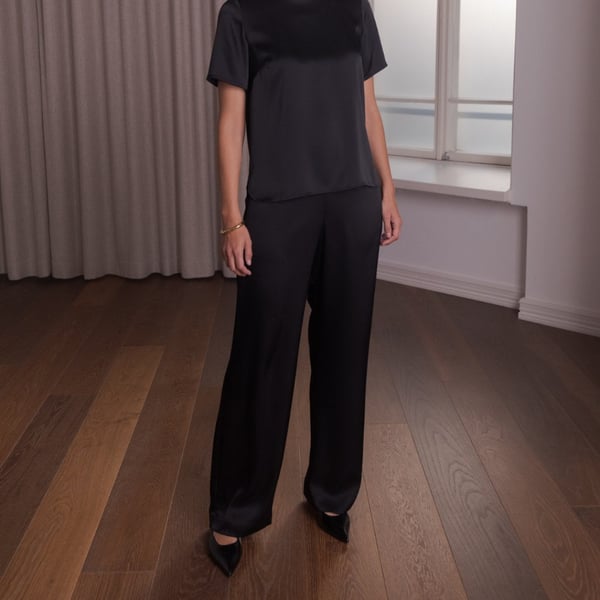 Wide Leg Satin Trousers black satiinihousut Original Story 