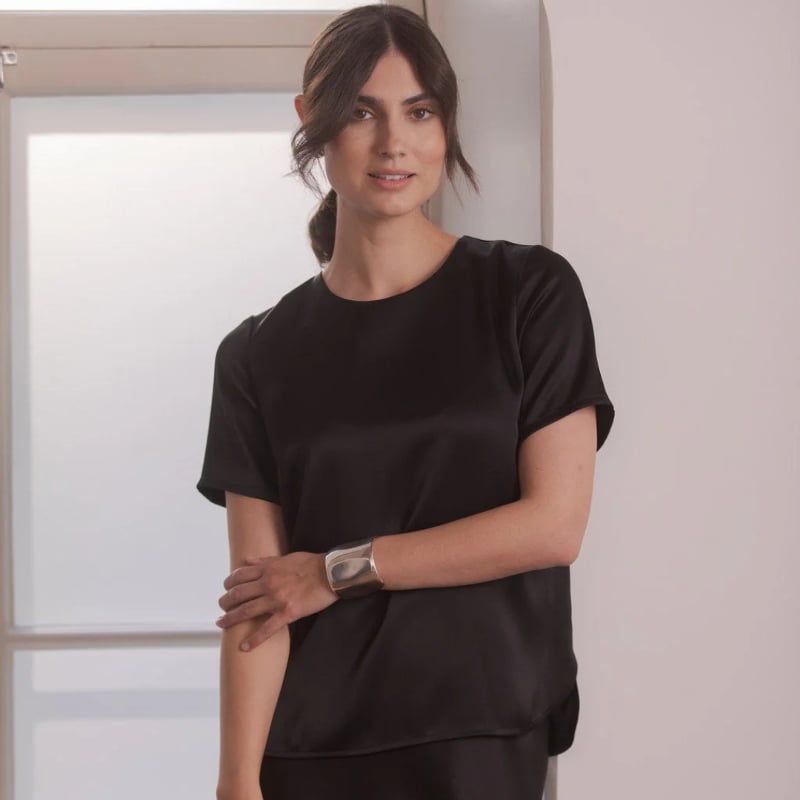 Short Sleeved Satin Shirt black Original Story  — kuva 3