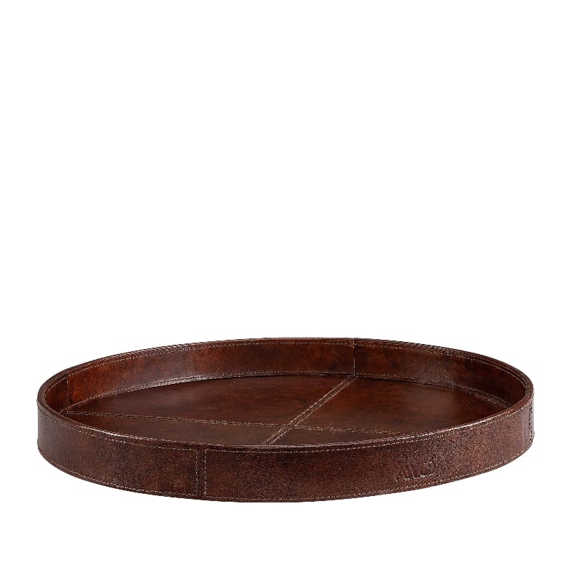 Mendoza Round Tray Leather brown Artwood