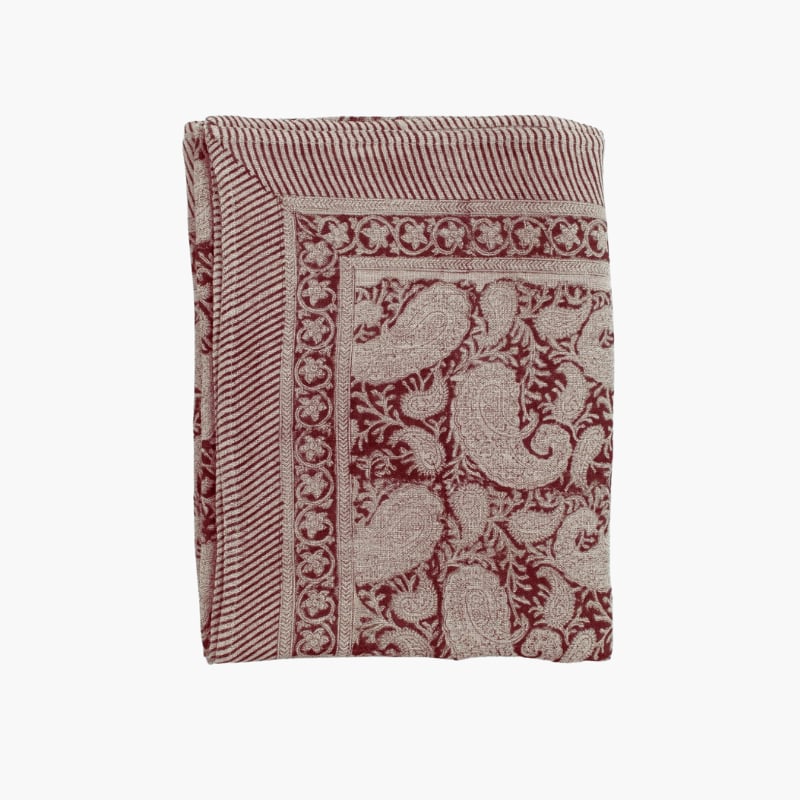 Tablecloth Linen Big Paisley red 150x350 Chamois 
