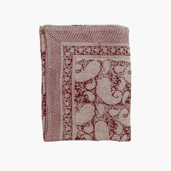 Tablecloth Linen Big Paisley red 150x350 Chamois 