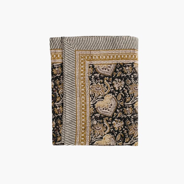 Tablecloth Linen Oriental black 150x350 Chamois 